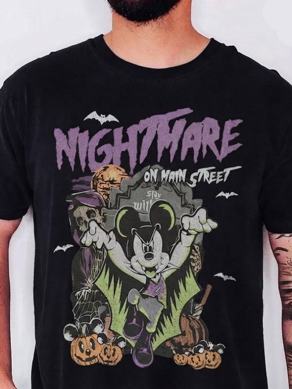Vintage Nightmare On Main Street Comfort Colors Tee, Halloween Mickey Dracula